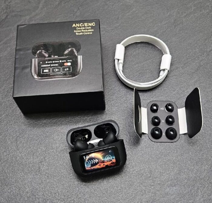 A9 Pro ANC Earbuds Touch Screen Display Black - Image 3