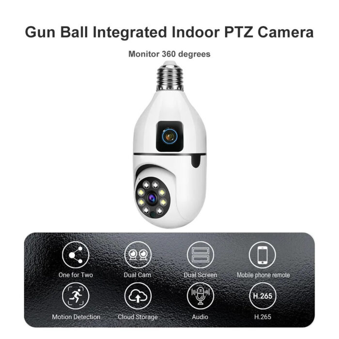 V380 Dual Lens 360° PTZ Bulb WiFi IP CCTV Camera | 3MP | 1080P | Color Night Vision | Two-Way Audio - Image 2