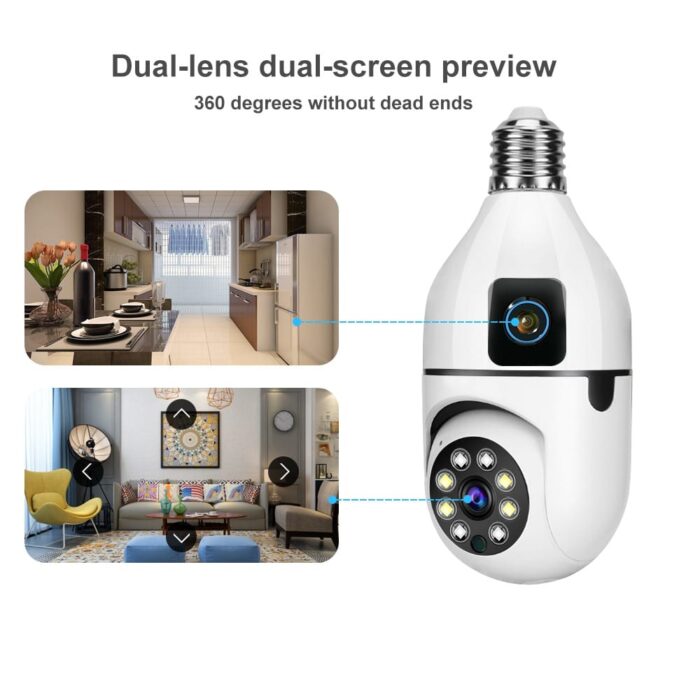 V380 Dual Lens 360° PTZ Bulb WiFi IP CCTV Camera | 3MP | 1080P | Color Night Vision | Two-Way Audio - Image 5