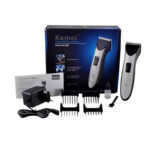 "Kemei KM-809A rechargeable hair clipper and beard trimmer with stainless steel blades and adjustable taper lever"