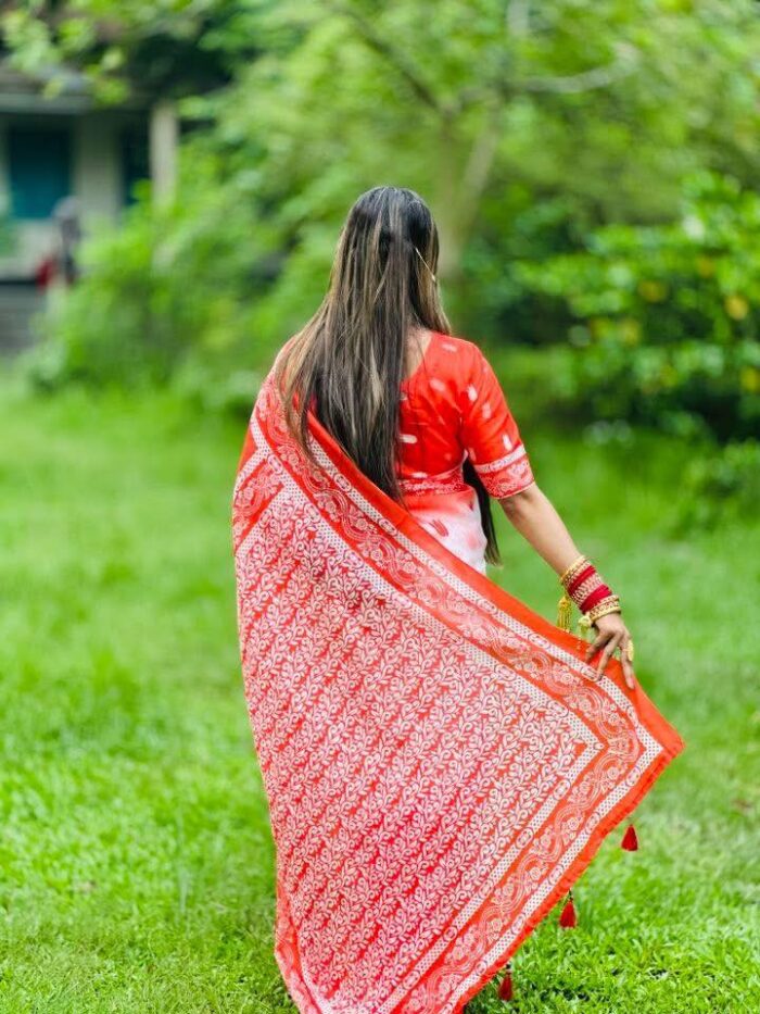 Chanderi silk sharee with blause pcs - Image 3