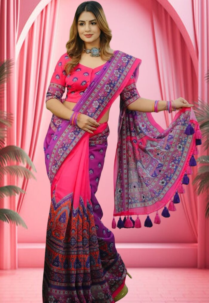 Premium Parsha Sharee with Blouse Piece - Image 2