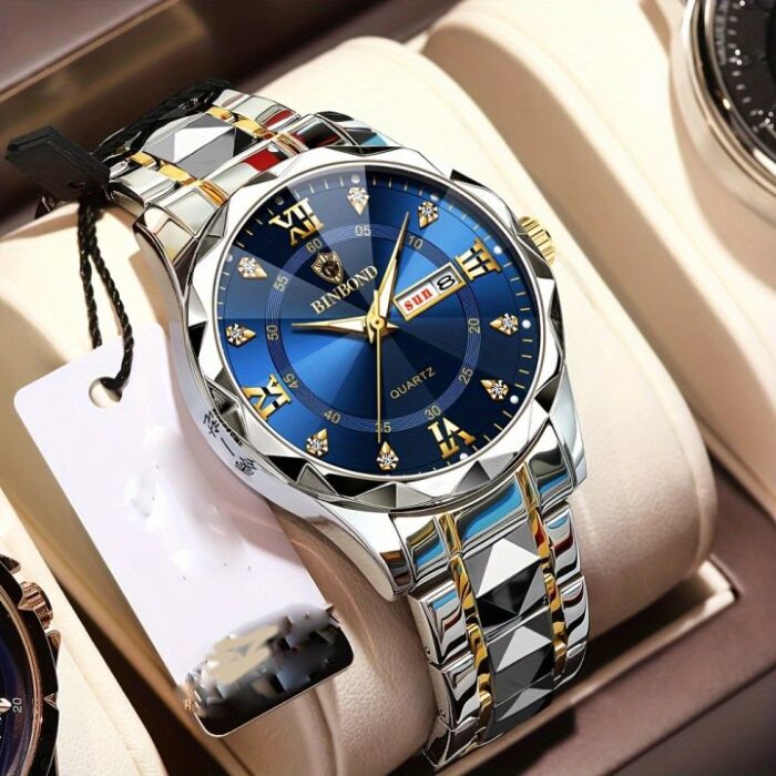 Binbond Luxury Quartz Watch for Men Elegant Stainless Steel with Day & Date Display - Image 7