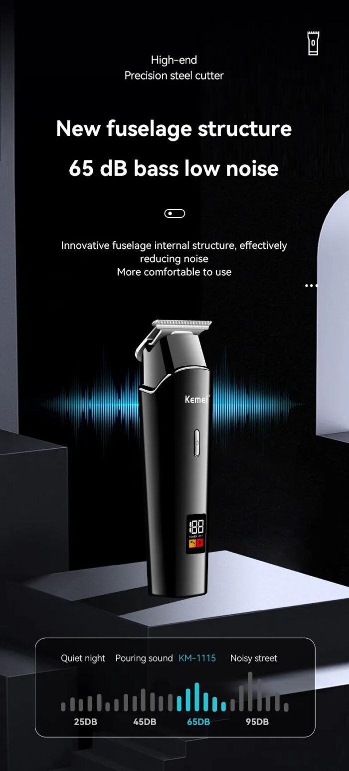 Kemei KM-1113 Professional Hair & Beard Trimmer with LCD Display – 1200mAh Battery, Stainless Steel Blade - Image 5