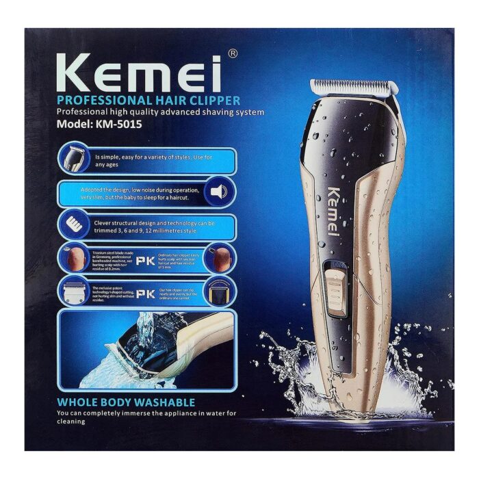 Kemei KM-5015 Professional Hair Clipper & Beard Trimmer for Men | Stainless Steel Blade | Cordless/Corded | 45 Min Runtime - Image 2